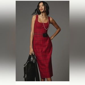 Bombshell Tweed Slim Midi Dress In Red